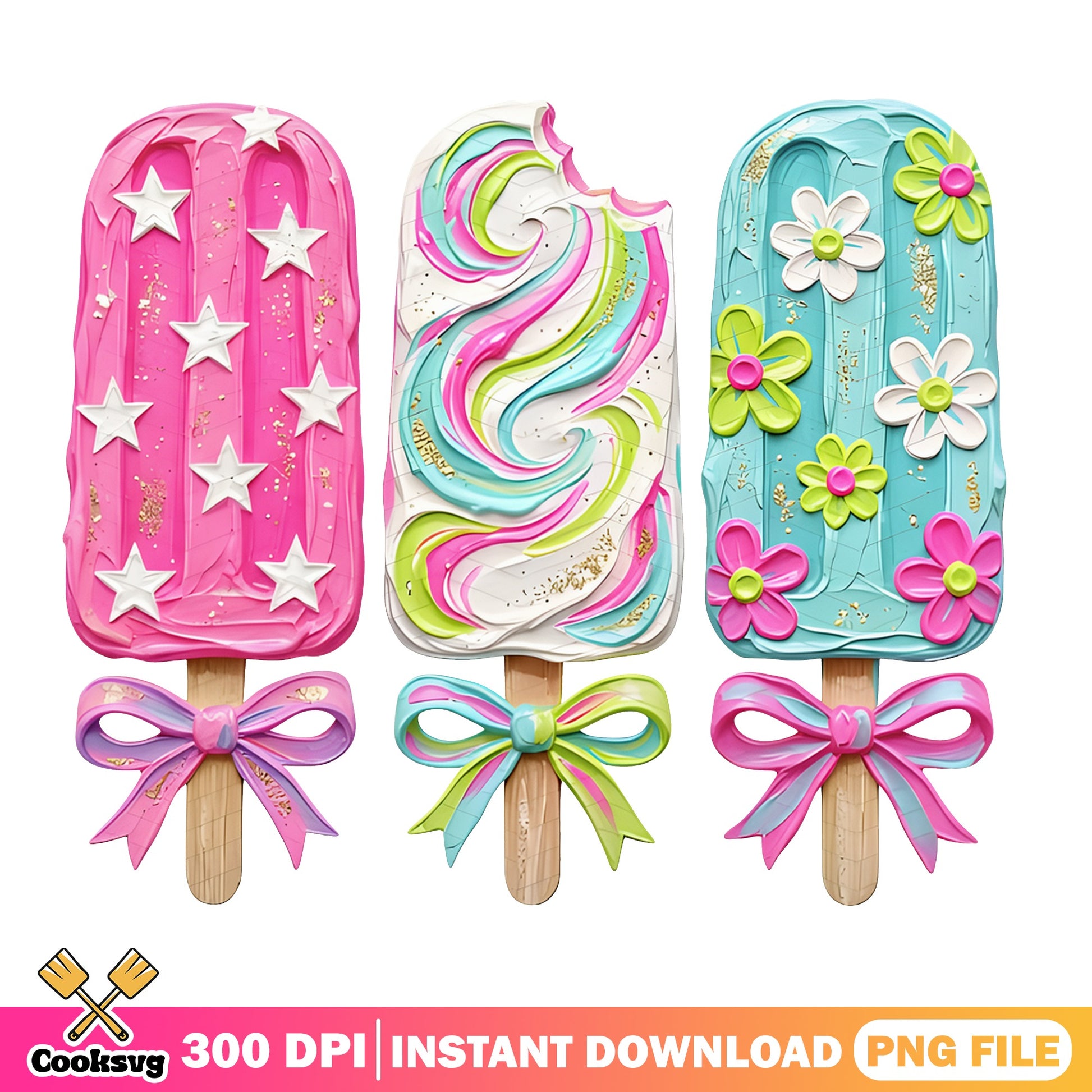 Summer Popsicle Bow PNG Bundle, Ice Cream Clipart PNG, Summer PNG