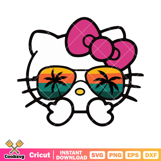Summer glasses svg, hello kitty svg, Big purple bow tie svg