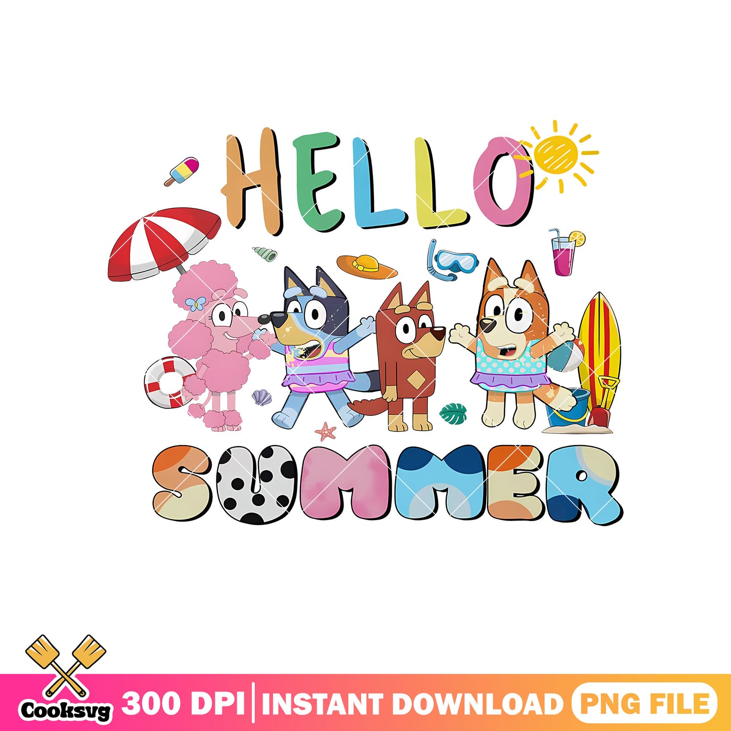 Summer times with bluey vacation cartoon png, bluey friends png, bluey funny png