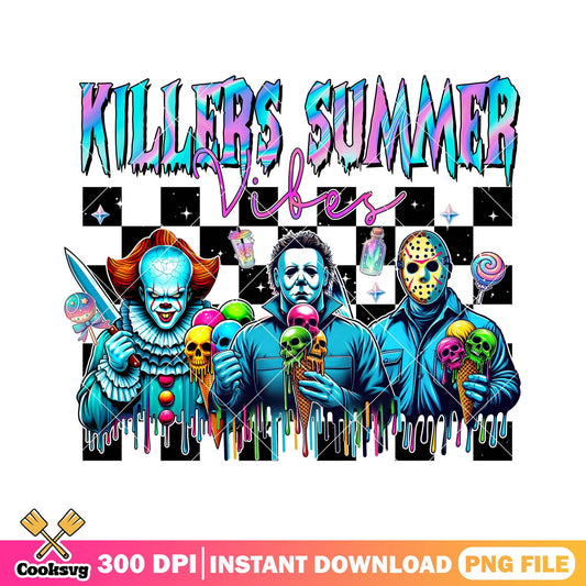 Summer vibes killers png, horror killers png, halloween candy png