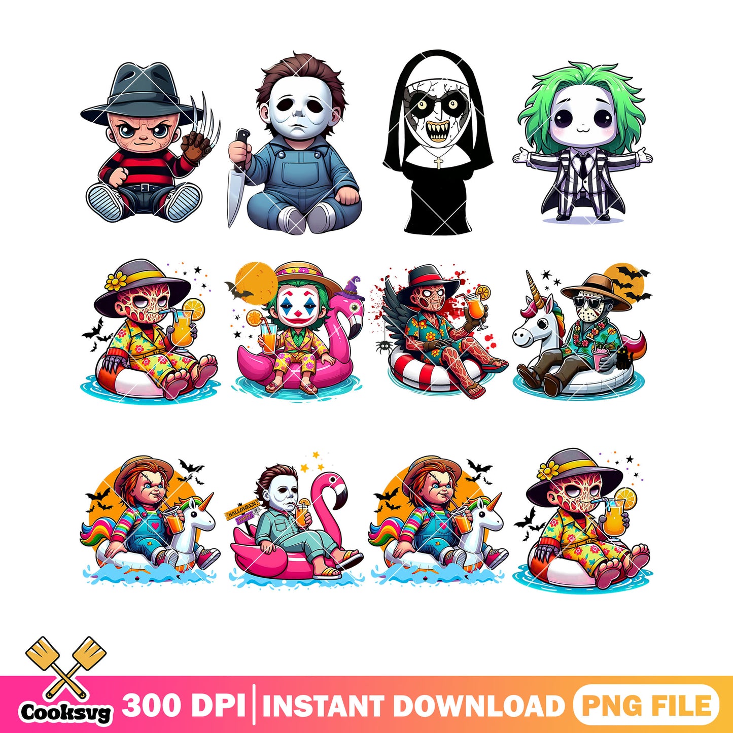 Summer vibes serial killer png bundle, chucky doll png, jason voorheez png