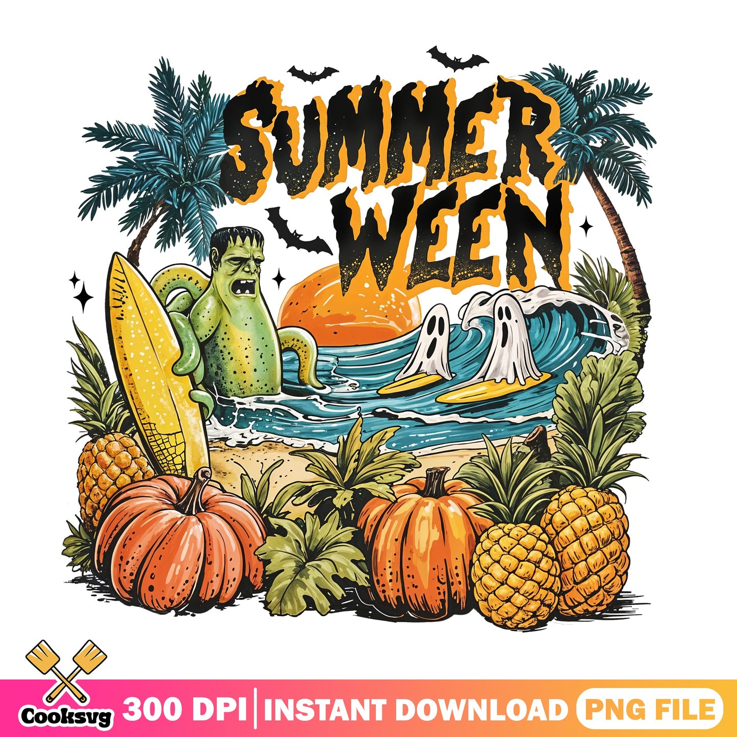 Summerween Halloween Beach PNG, Spooky Summer Ghost PNG, Halloween PNG