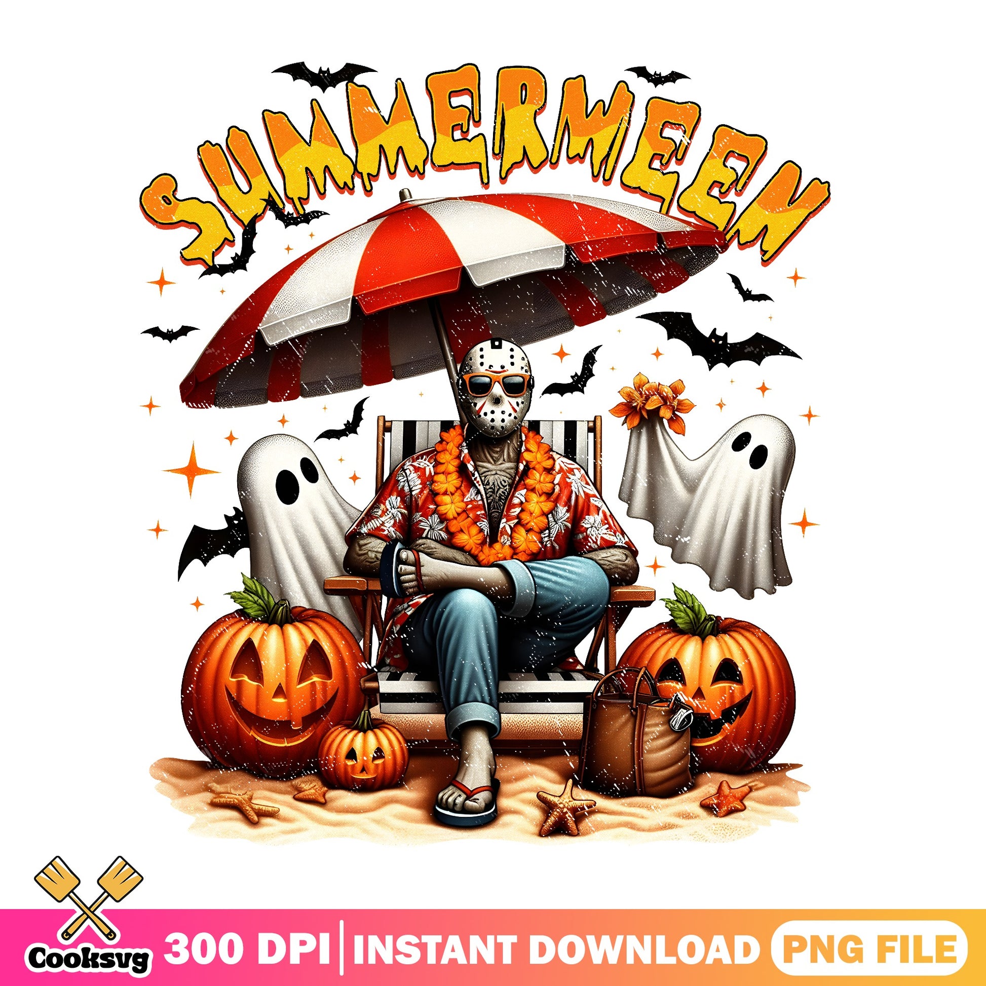 Summerween Halloween PNG, Jason Voorhees Beach PNG, Spooky Summer PNG