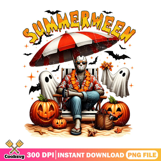 Summerween Halloween PNG, Jason Voorhees Beach PNG, Spooky Summer PNG