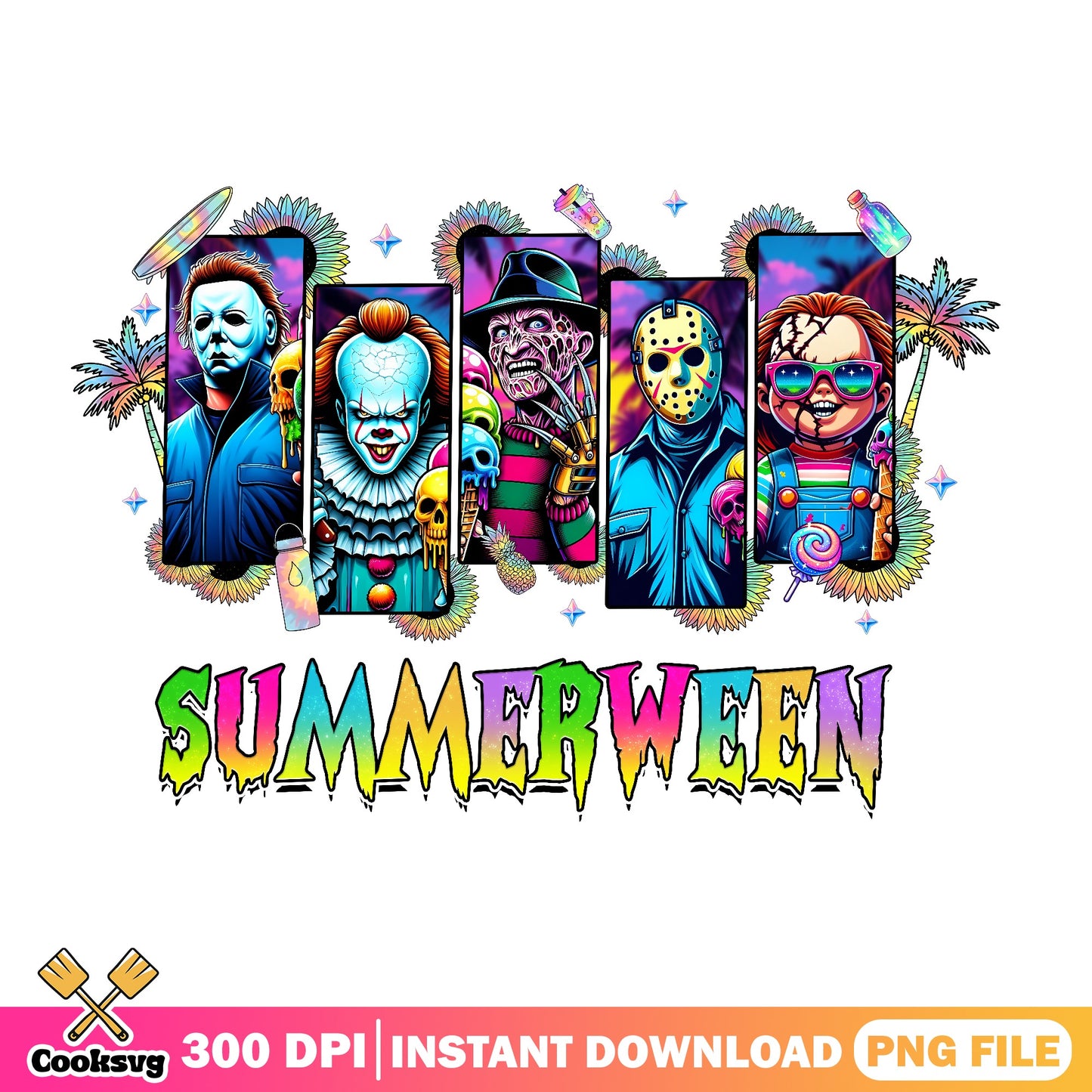 Summerween Horror Characters PNG, Halloween Killers PNG, Summer PNG