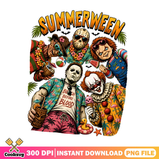 Summerween Horror Characters PNG, Halloween Summer PNG, Beach Before Blood PNG