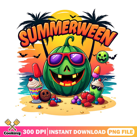 Summerween Pumpkin Beach PNG, Halloween Summer PNG, Funny Halloween PNG
