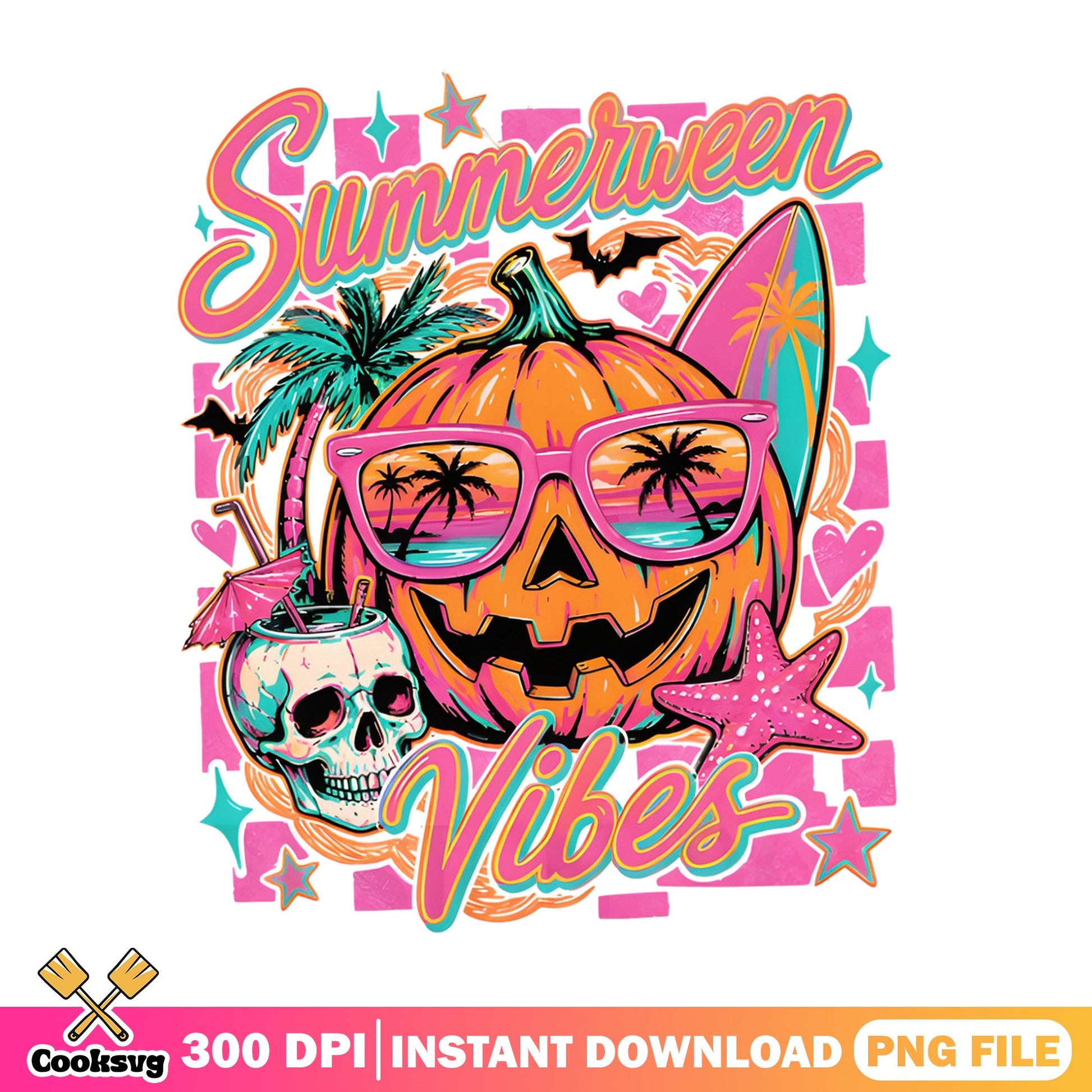 Summerween Vibes PNG, Halloween Pumpkin Beach PNG, Retro PNG