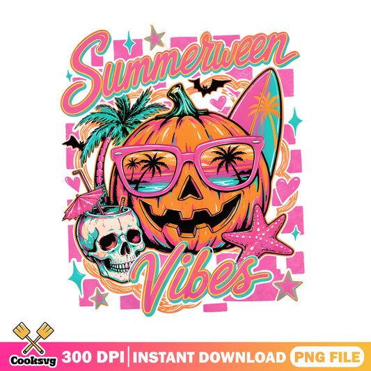 Summerween Vibes PNG, Halloween Pumpkin Beach PNG, Retro PNG