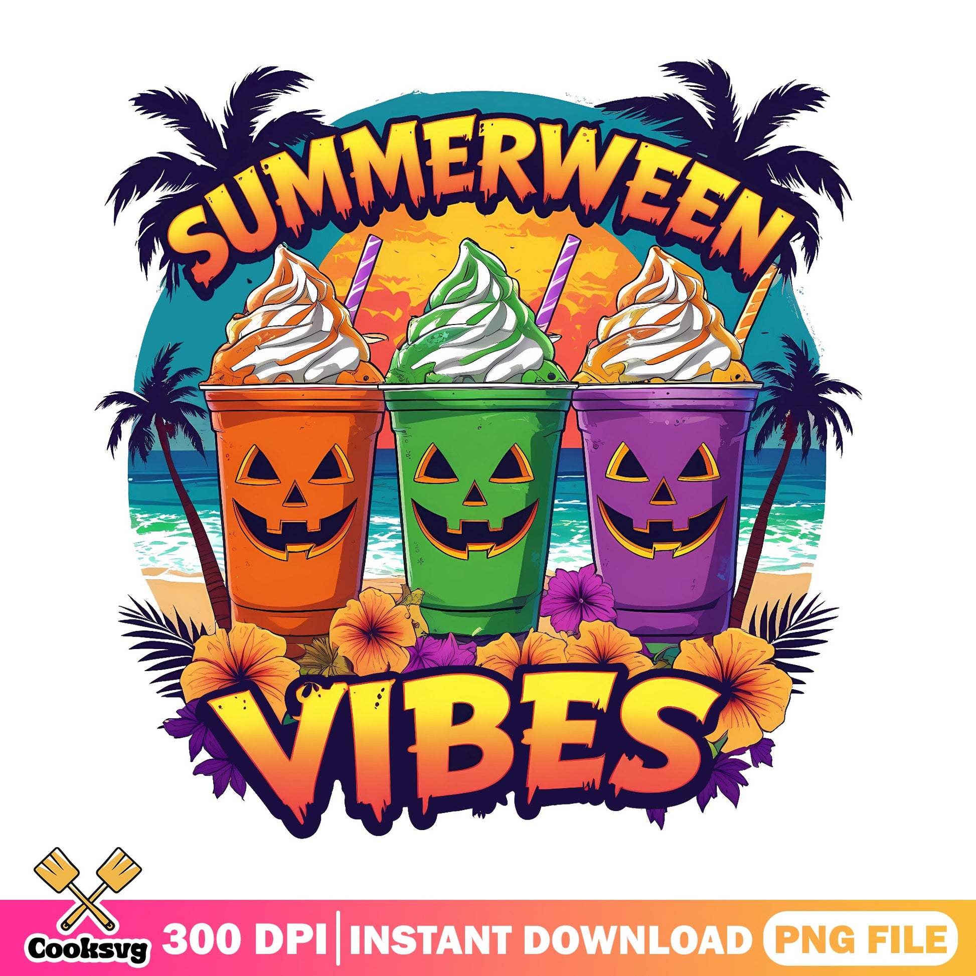 Summerween Vibes PNG, Halloween Summer Beach PNG, Pumpkin PNG