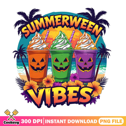 Summerween Vibes PNG, Halloween Summer Beach PNG, Pumpkin PNG