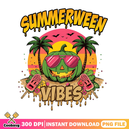 Summerween Vibes PNG, Halloween Summer Pumpkin PNG, Beach PNG