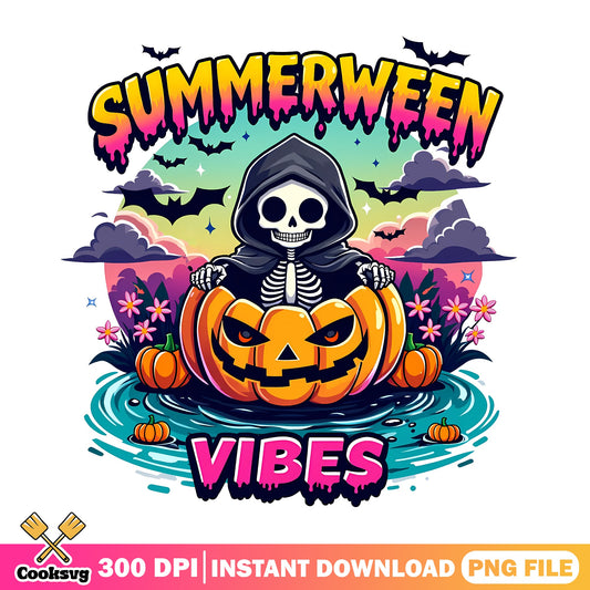 Summerween Vibes PNG, Skeleton Pumpkin Halloween PNG, Spooky Summer PNG