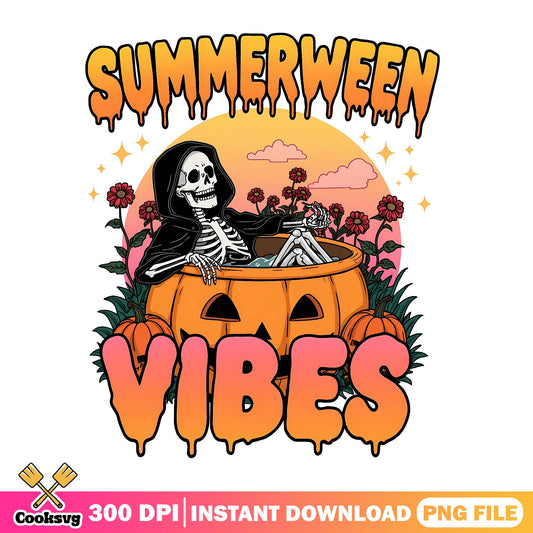 Summerween Vibes PNG, Skeleton Pumpkin PNG, Halloween PNG