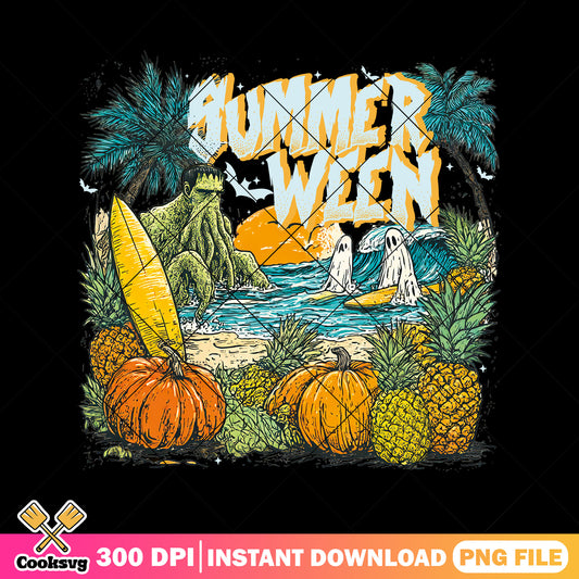 Summerween horror beach design png, summer vibes png