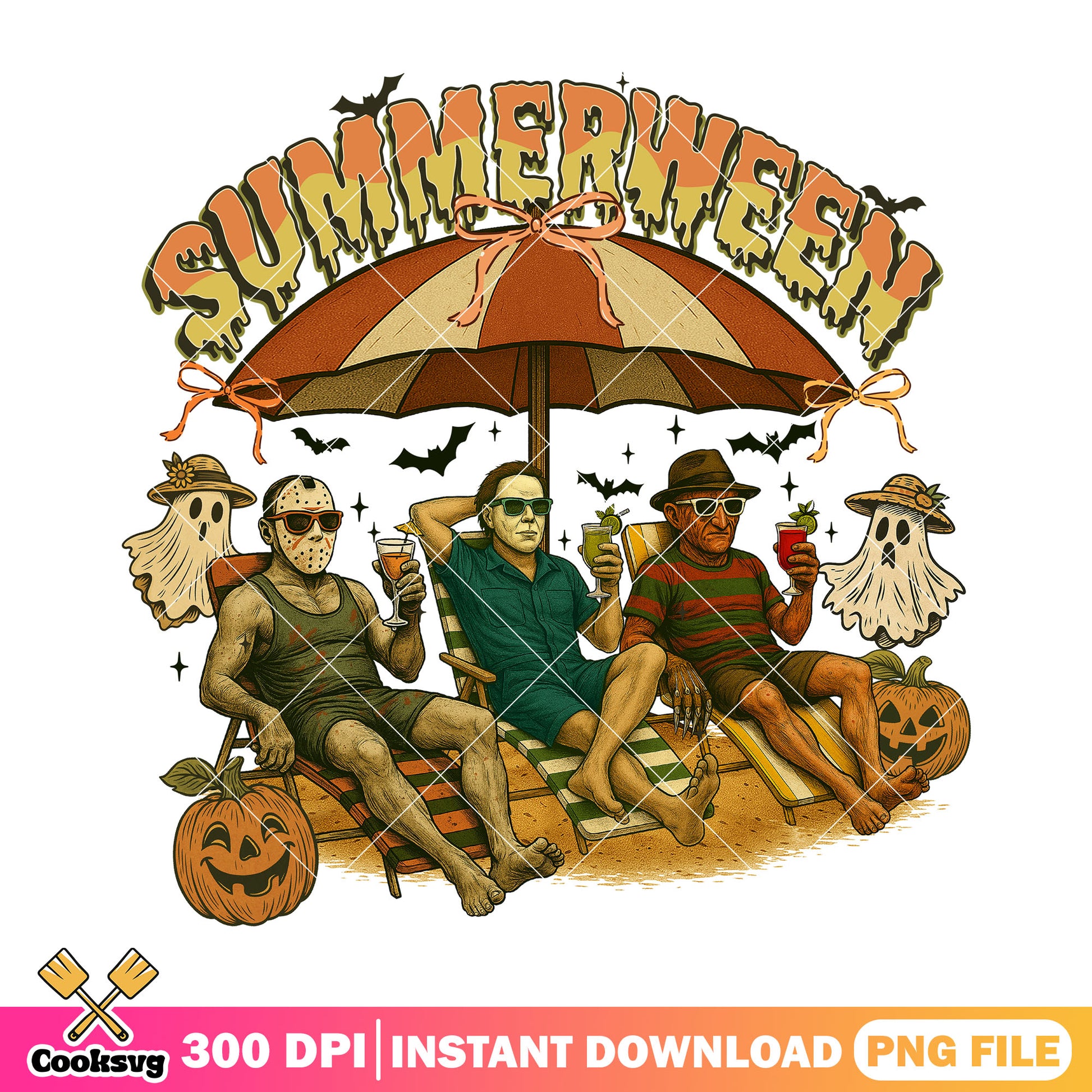 Summerween horror movie characters png, halloween movies png