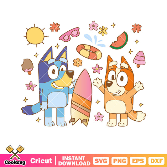 Summer with bluey and bingo times svg, bluey bingo svg, bluey summer​ svg
