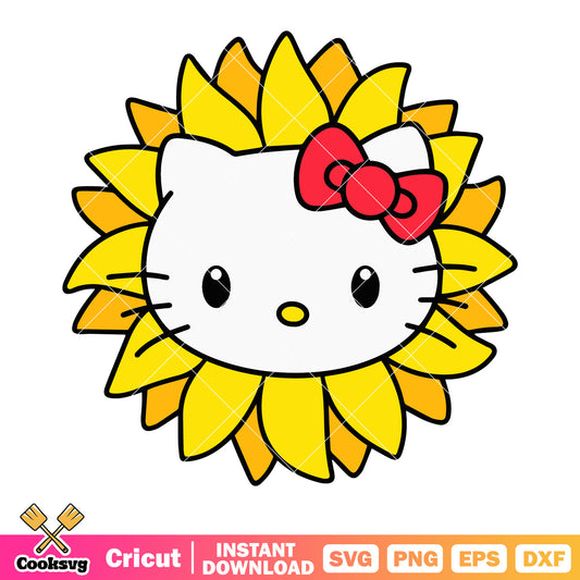 Sunflower svg, adorable hello kitty svg, red bow tie svg