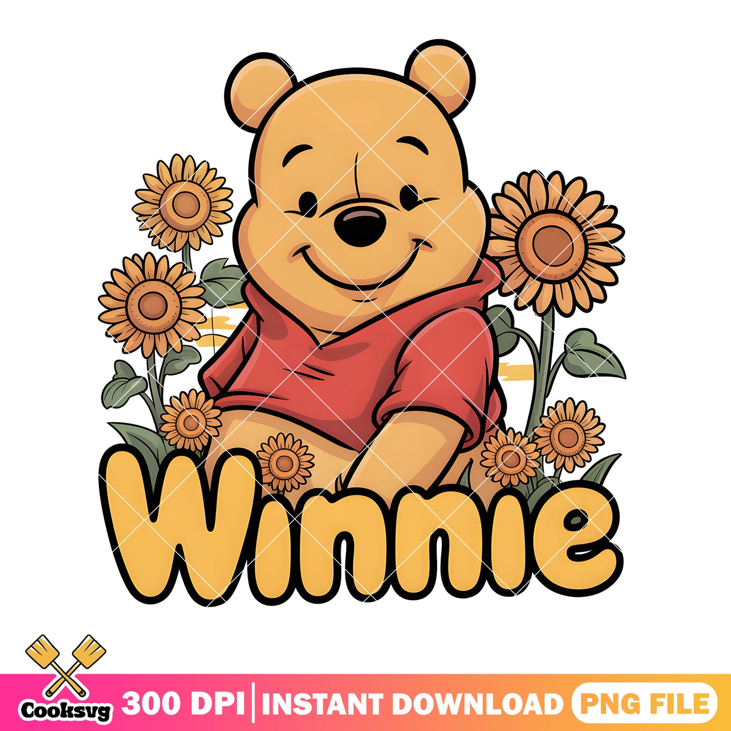 Sunflower winnie bear png, winnie the pooh png,​ disney poster png