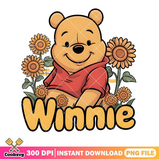 Sunflower winnie bear png, winnie the pooh png,​ disney poster png