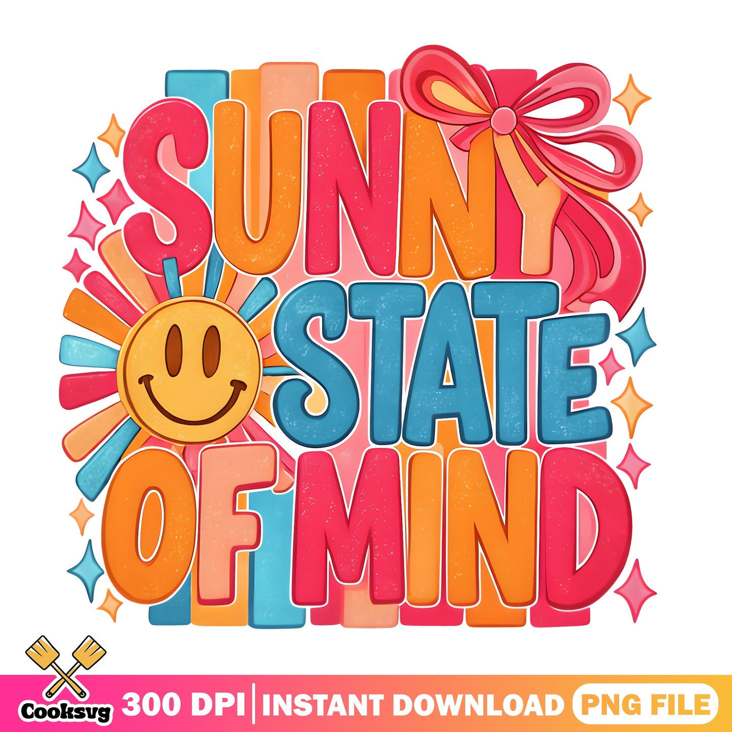 Sunny State Of Mind PNG, Summer Vibes PNG, Retro Smiley Face PNG
