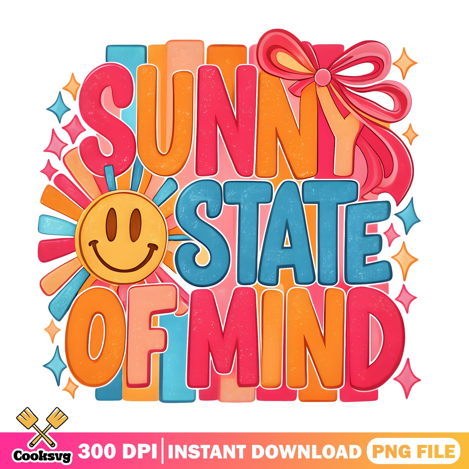 Sunny State Of Mind PNG, Summer Vibes PNG, Retro Smiley Face PNG