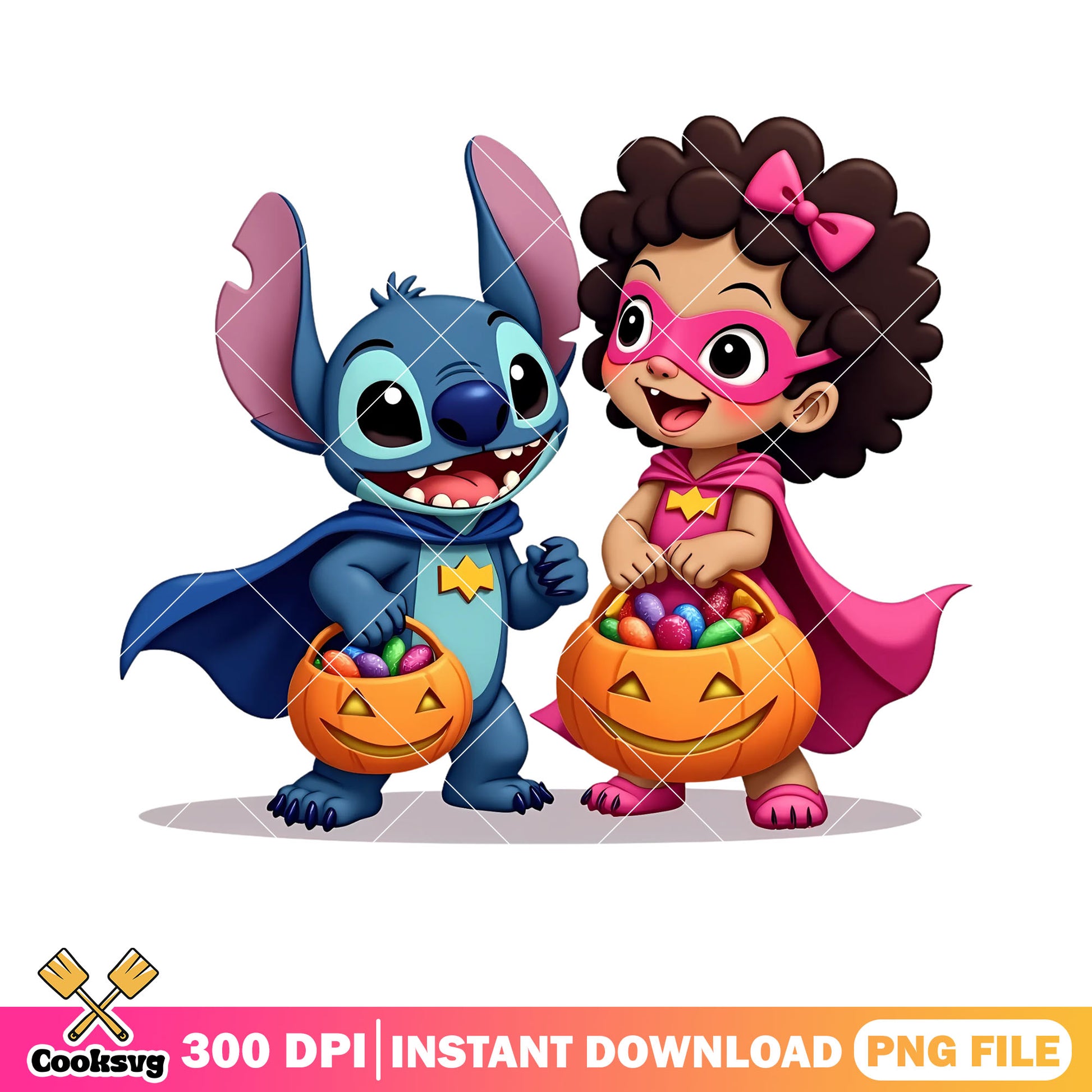 Suoer hero stich png, pumpkin basket png, happy halloween png