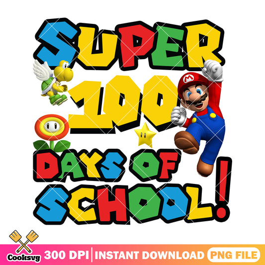 Super 100 days of school png, mario art png, back to school student png