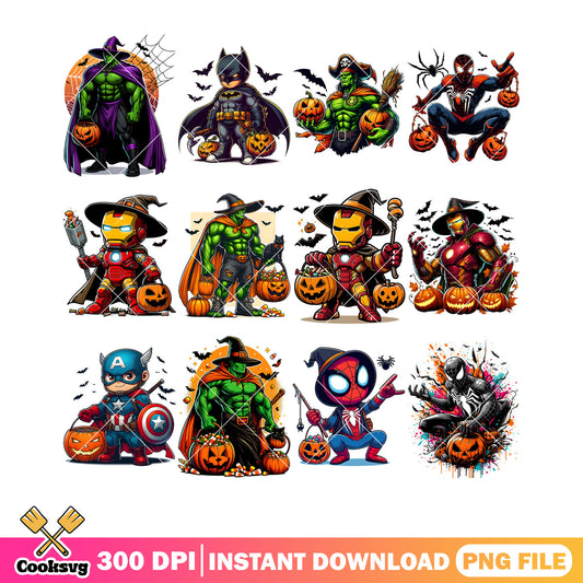 Super heroes halloween png bundle, spider man png, iron man png