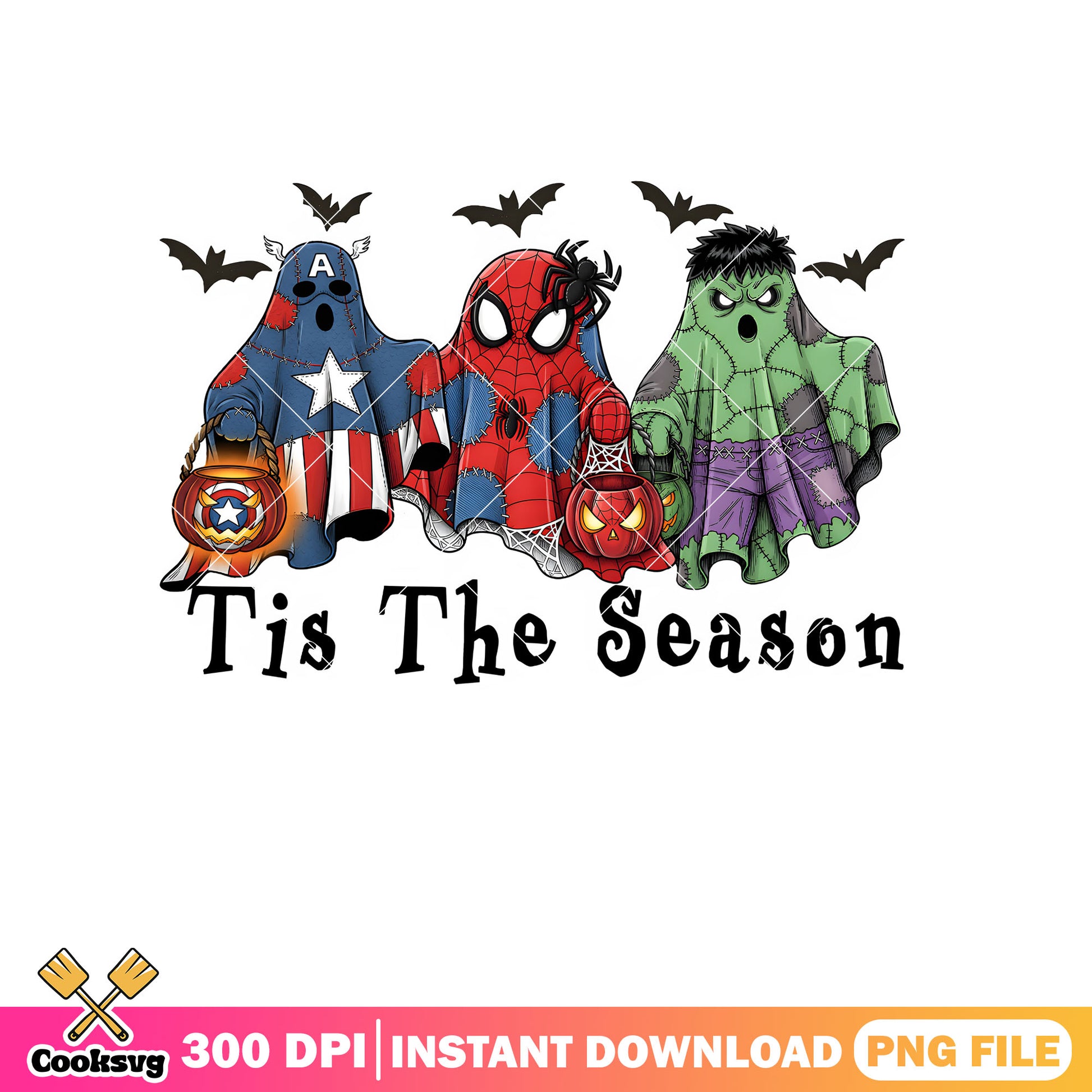 Superhero ghosts png, marvel halloween png, hero chibi​ png