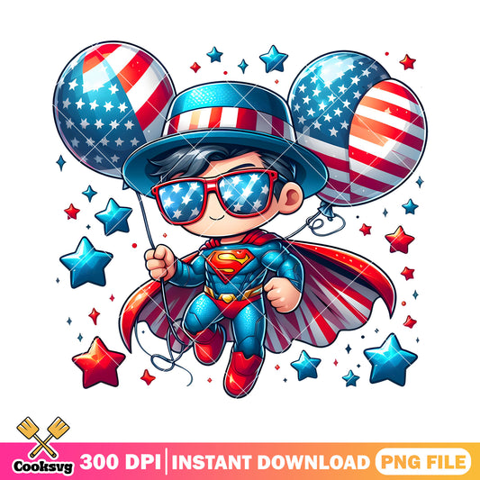 Superman cute in 4th of july png, balloon america​ png, 4th of july png