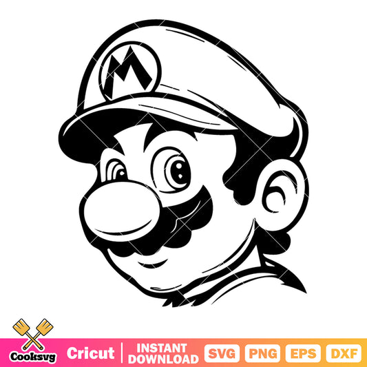 Super mario art svg, nintendo game svg, black and white art svg