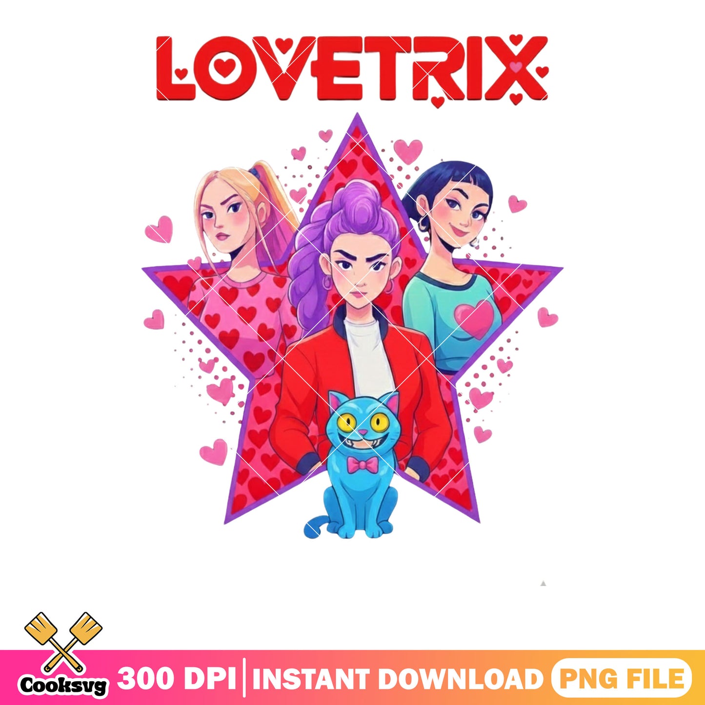 Super star lovetrix png, valentines poster png, huntrix girls png