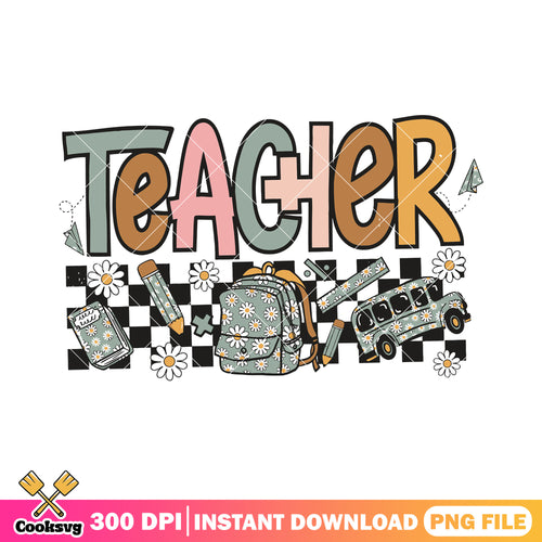 Supplies with teacher png, green items png, back to school art png