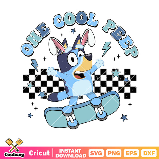 Surfing bluey one cool peep svg, bluey easter bunny​ svg, bluey dog svg