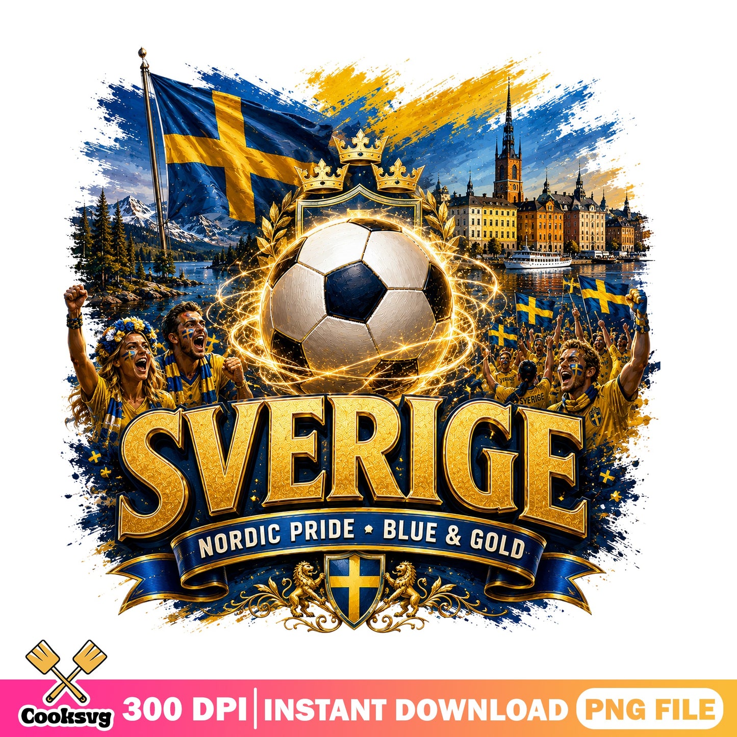 Sverige Soccer Nordic Pride PNG, Sweden Football PNG, Blue Gold PNG
