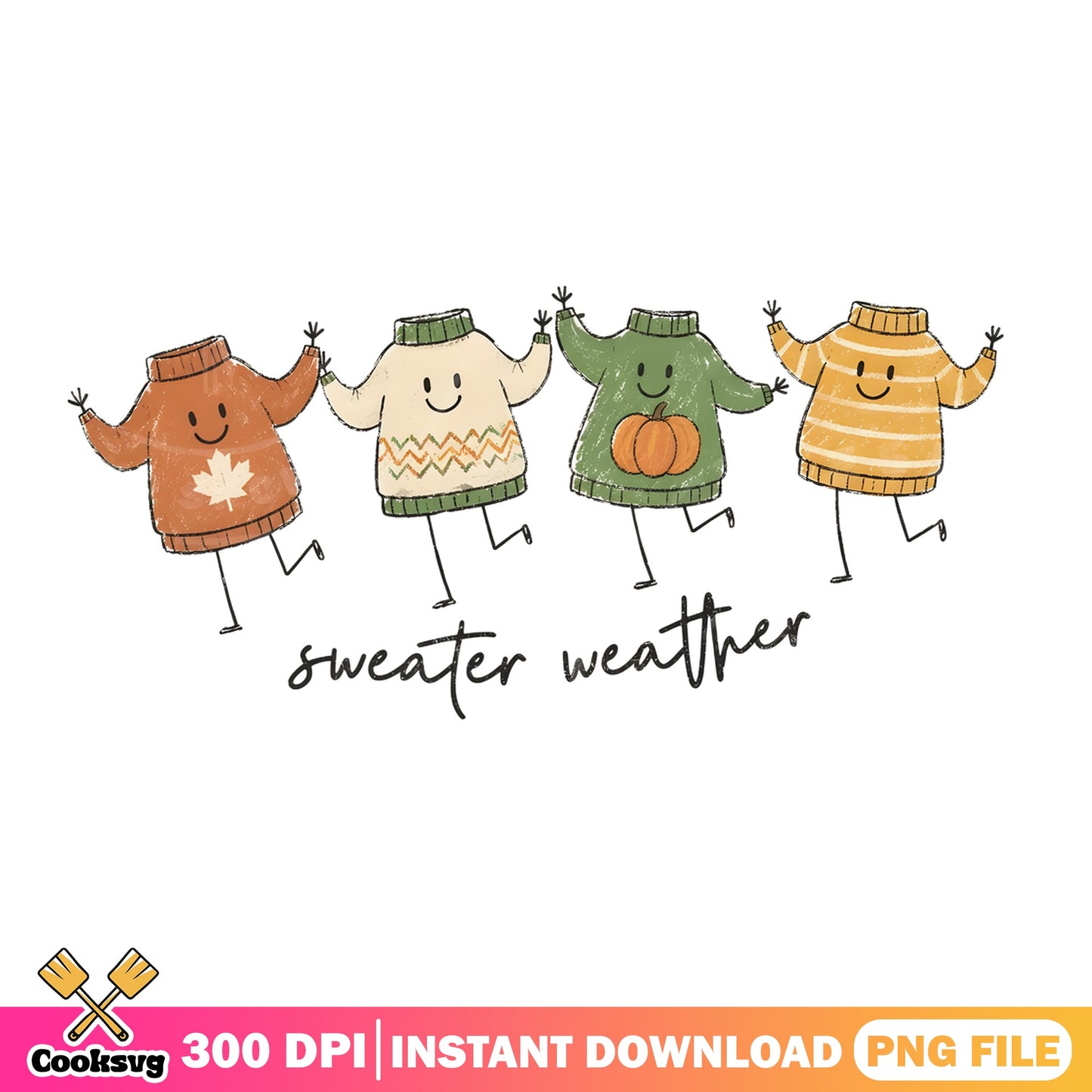 Sweater Weather Fall PNG, Cute Autumn Sweater PNG, Pumpkin PNG