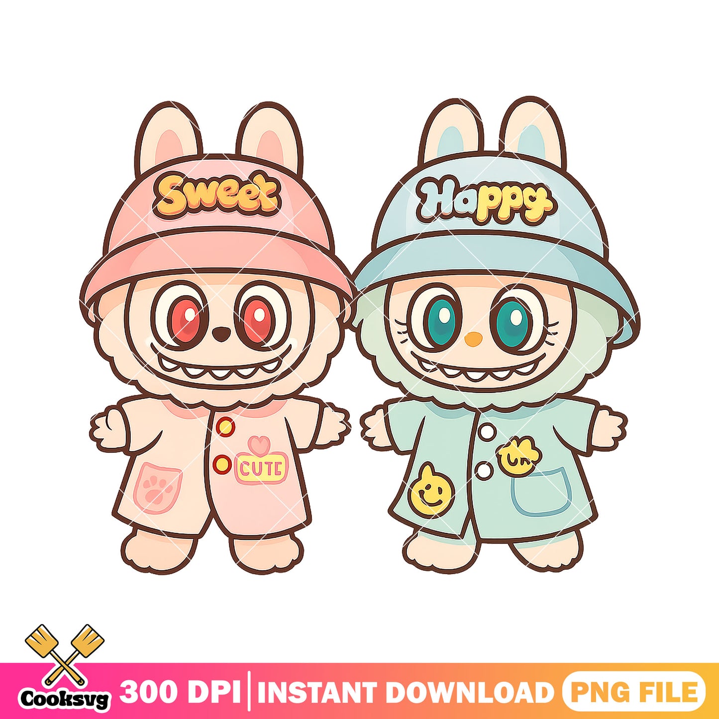 Sweet joyful labubu png, labubu friends png, couple cute png