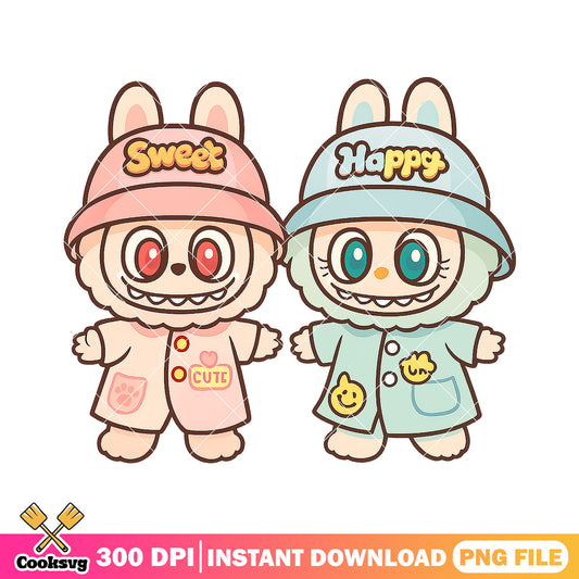 Sweet joyful labubu png, labubu friends png, couple cute png