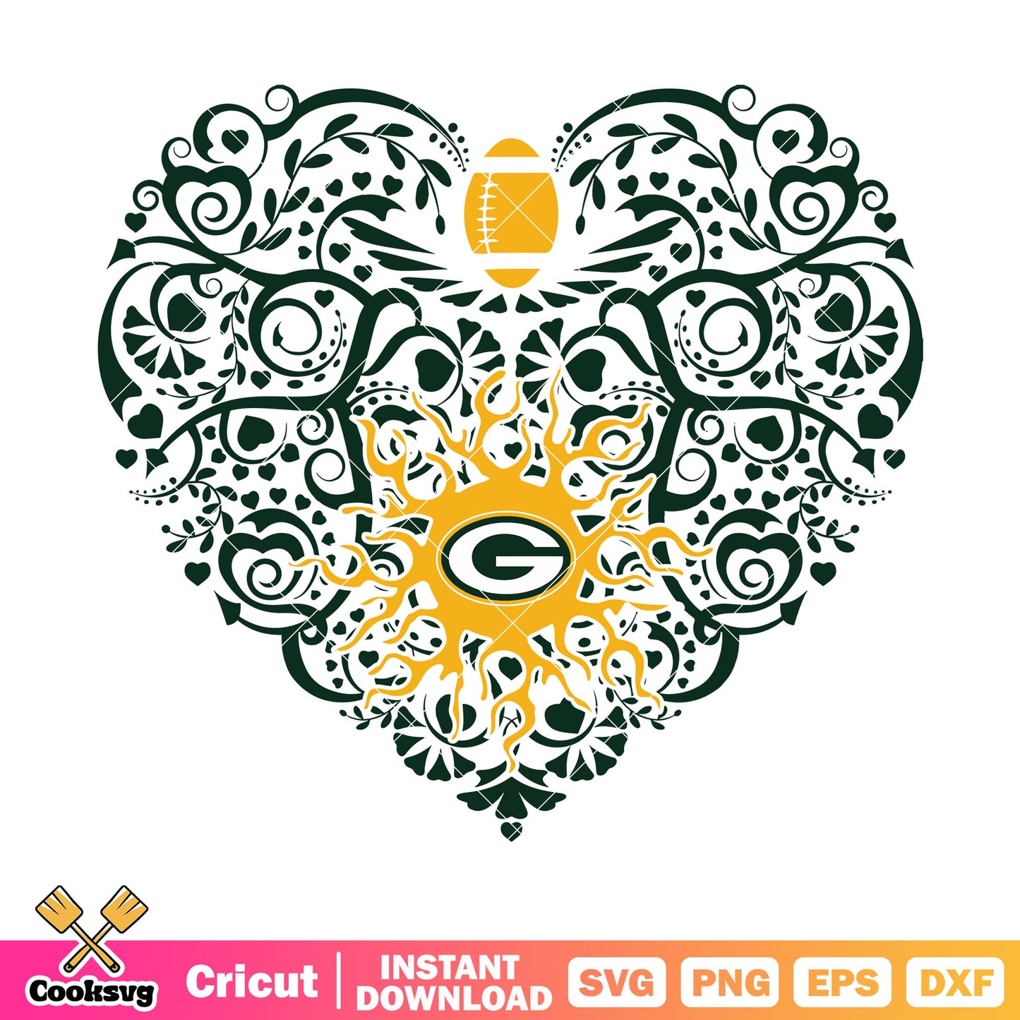 Swirl heart G svg, Green Bay Packers svg, nfl wilson​ svg
