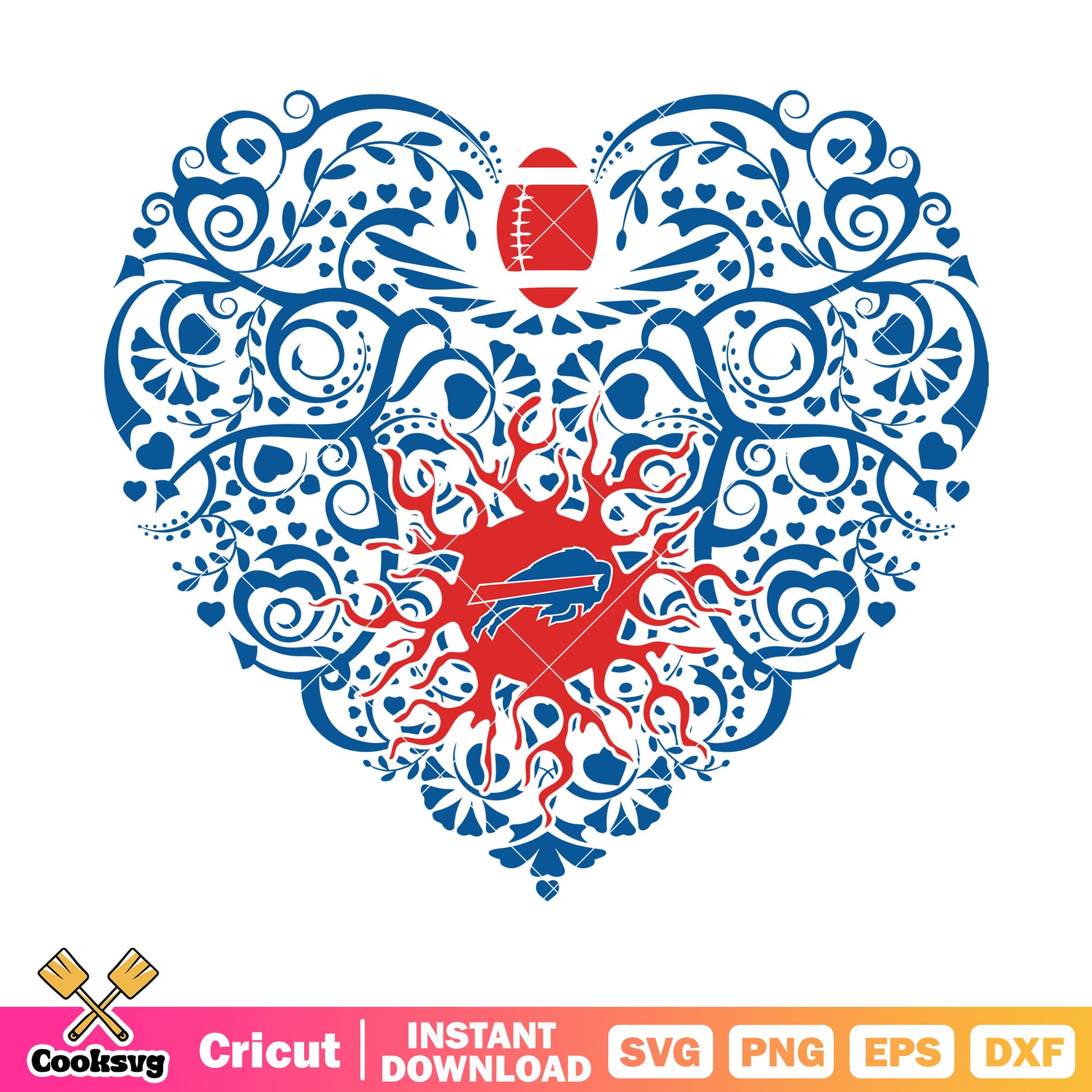 Swirl heart buffalo svg, buffalo bills​ svg, american football​ svg