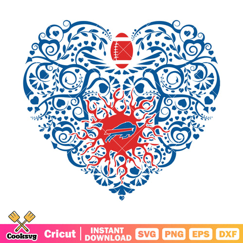 Swirl heart buffalo svg, buffalo bills svg, american football svg