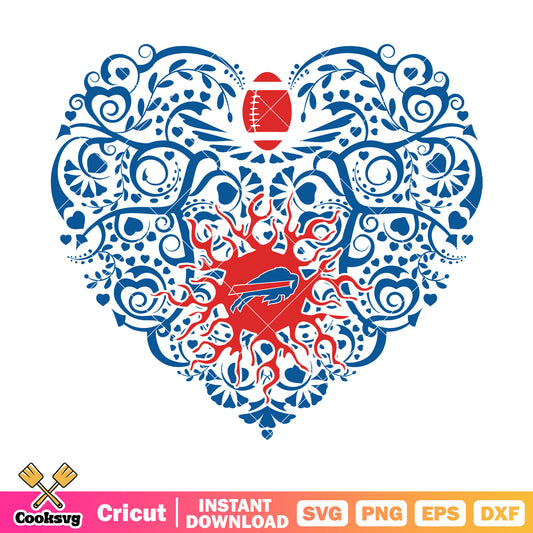 Swirl heart buffalo svg, buffalo bills​ svg, american football​ svg