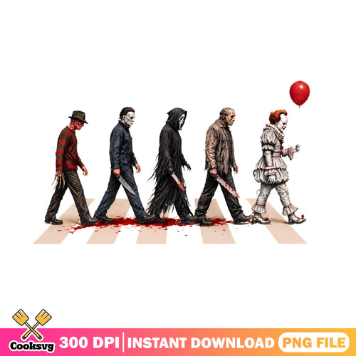 Horror Icons Abbey Road PNG, Slasher Parade PNG, Classic Horror PNG
