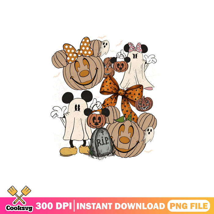 Mickey pumpkin ghost png, Disney Halloween png, graveyard spooky png