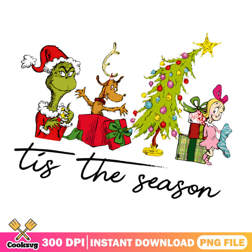 Grinch Tis The Season Gift Box PNG, Christmas Grinch PNG, Holiday PNG