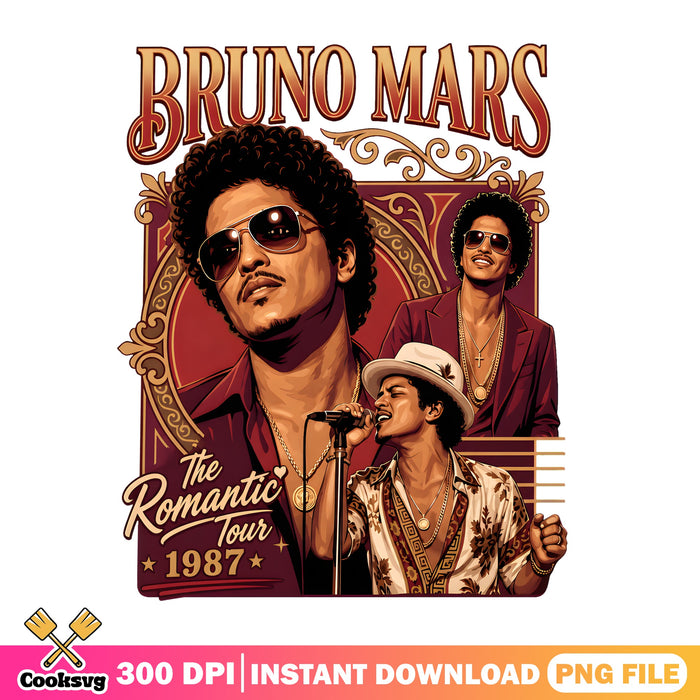 Bruno Mars Romantic Tour 1987 PNG, Concert Poster PNG, Retro Music PNG