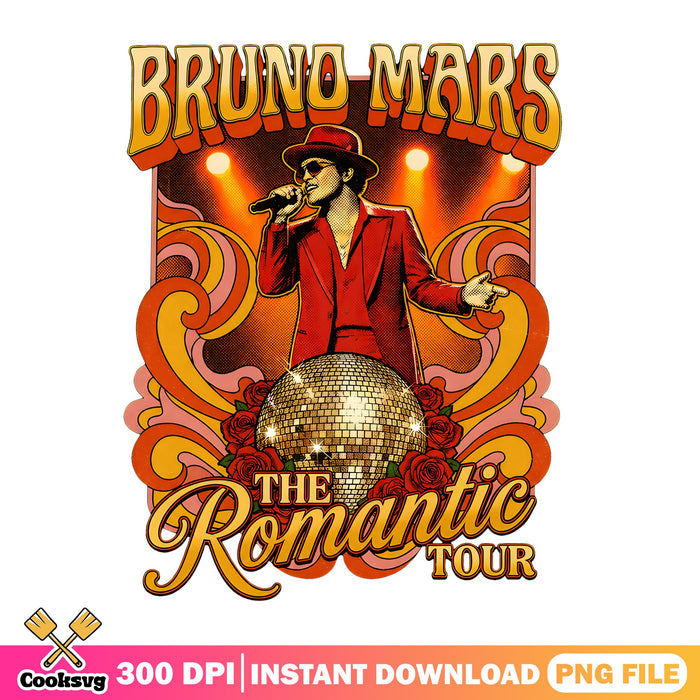 Bruno Mars Disco Ball Tour PNG, Concert Poster PNG, Retro Music PNG
