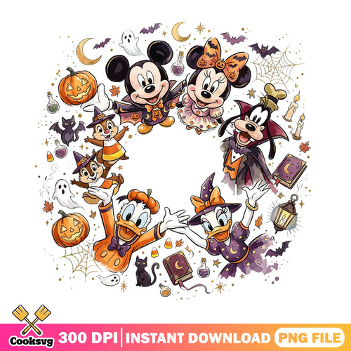 Mickey Friends Halloween Wreath PNG, Spooky Disney PNG, Costume PNG