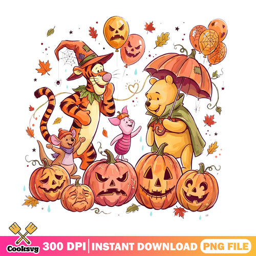 Pooh Friends Halloween Pumpkins PNG, Winnie The Pooh PNG, Fall PNG